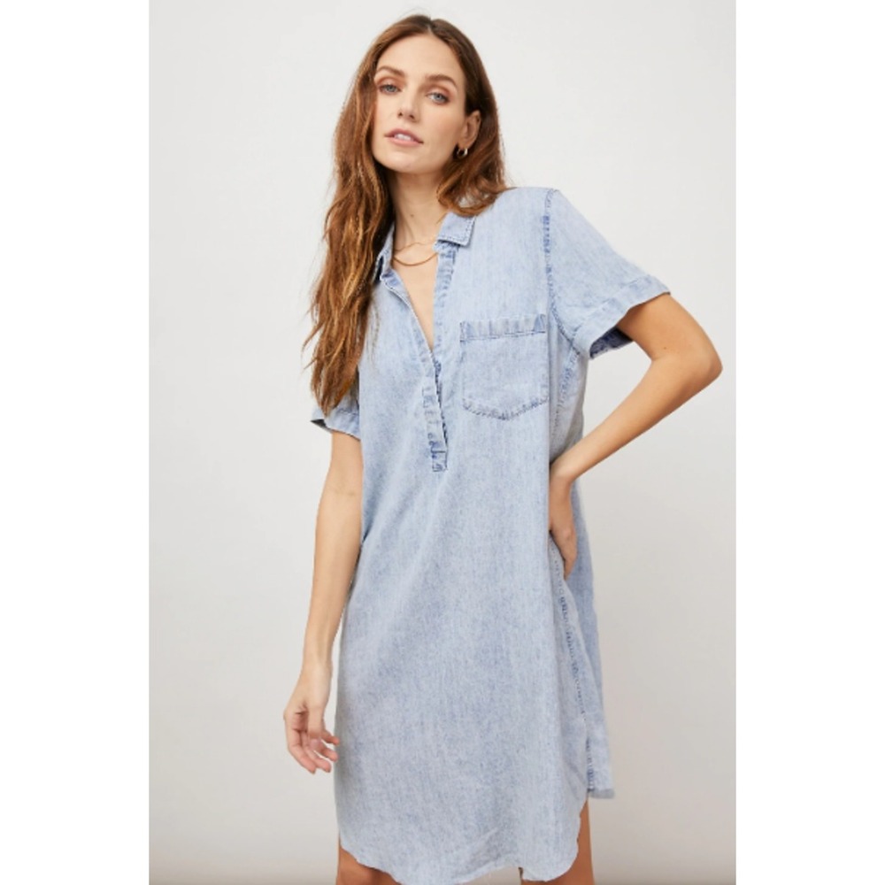 Rails Valerie Light Acid Wash Denim Look Tencel Linen Shift Dress Womens Medium